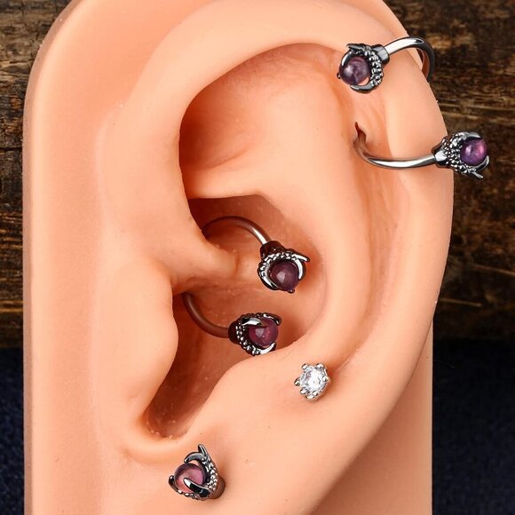 3PCS Cartilage Earrings, 316L Surgical Steel Mixed Earrings with Dragon Claw Twi - Picture 6 of 7